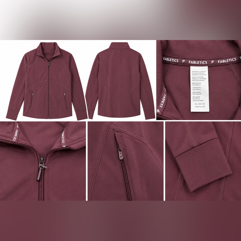 Fabletics Women's Maroon Full-Zip Performance Jacket XL